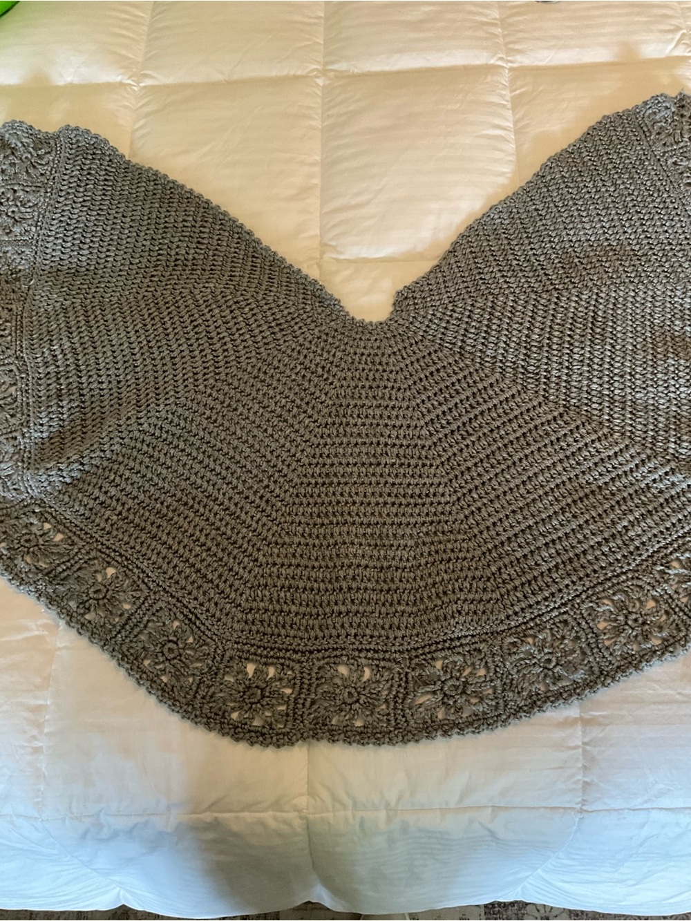 Handmade Crochet Gray Shawl Wrap Floral Granny Square Boho Cottagecore